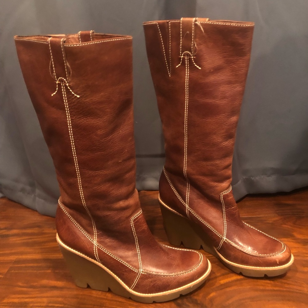 Michael Kors Brown Retro style wedge boots. Size 9.5